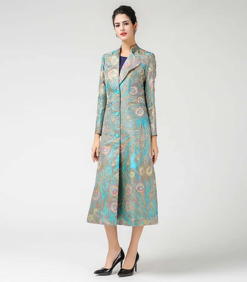Женский Длинный жаккардовый Тренч VOA роскошный Шелковый удлиненный с принтом