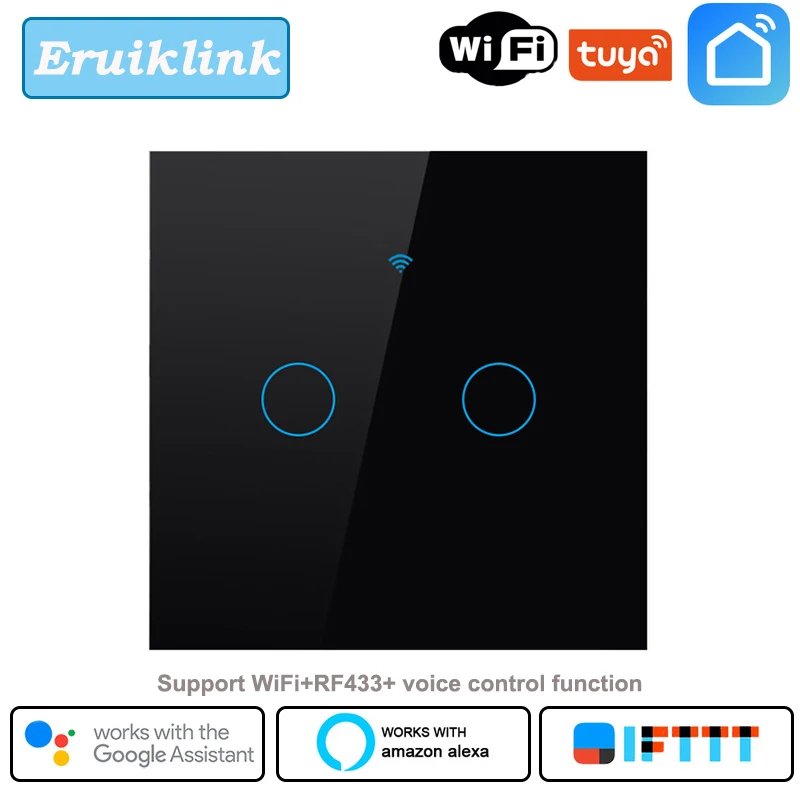 2gang Eruiklink Tuya Smart Life app EU/UK 1 2 3 банды настенный сенсорный светильник переключатель умный WiFi переключатель работает с Alexa Google Home IFTTT - Цвет: 2gang
