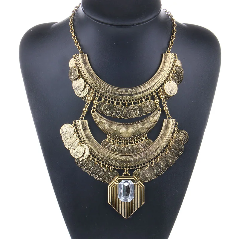 Bohemian Fashion Crystal Long Coin Necklace For Women High Quality Punk Statement Choker Necklaces &amp Pendants | Украшения и