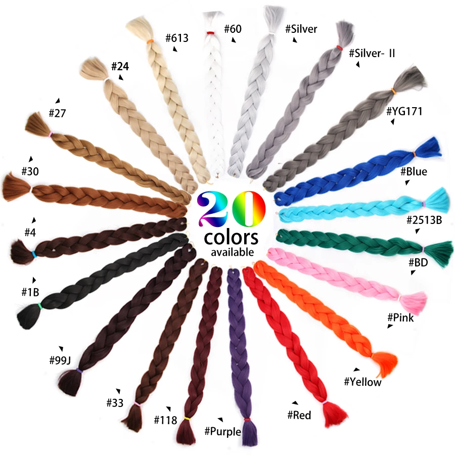 

AliLeader 165G 82" Braiding Hair Extensions Jumbo Synthetic Hair Braid Twist 20 Pure Colors Pink Brown Blue White Box braiding