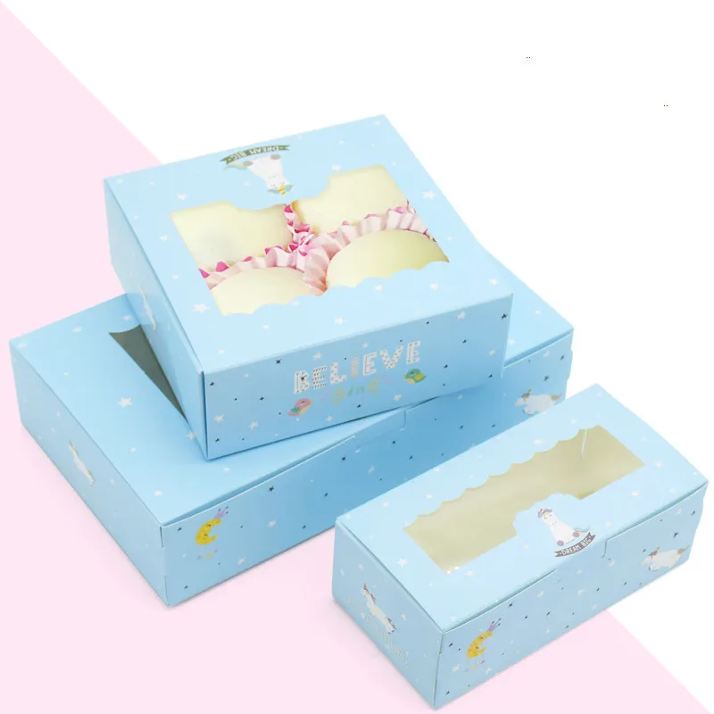

10 Pcs Unicorn Gift Paper Box Kids Birthday Wedding Party Kraft Paper Box With Window Cake Packaging Candy Cookies Cupcake Boxes