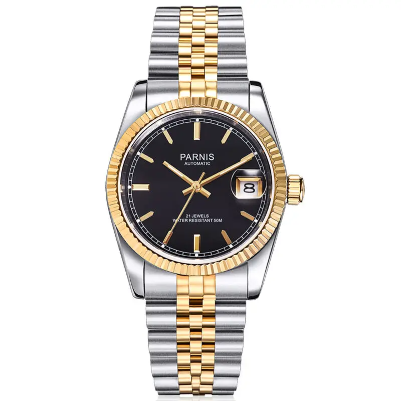 

Часы наручные Parnis Royal Seriers Мужские механические, модные светящиеся автоматические часы со стальным браслетом, с календарем