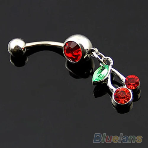 Украшение для пирсинга живота 085N из стали 316L с красной вишней|body piercing jewelry|piercing