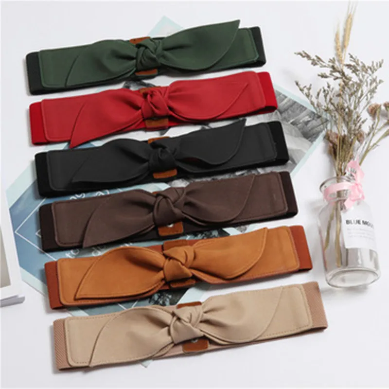 

2019 New Arrival Elastic Band Belt for Women with Suede Bow Bandage PU Belt of Fashion Waist Seal Match Dress Coats TOYOOSKY