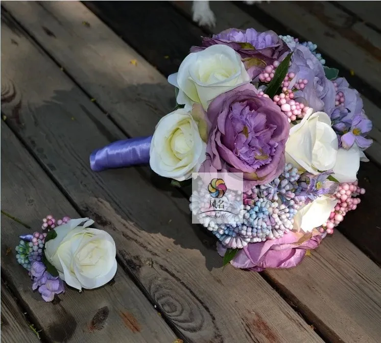 wedding hand bouquet Handmade High Simulation Purple Silk Rose Flower Bridal Wedding Bouquet Accessories | Свадьбы и торжества