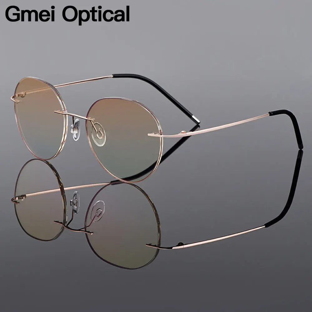 

Gmei Optical Golden Titanium Alloy Rimless Women Glasses Frame Gradient Tinted Plano Lenses Coloured Border Men's Eyewear Q90020