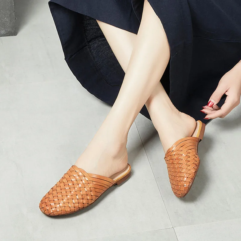 Baotou/Летние кожаные плетеные сандалии на плоской подошве в винтажном стиле ручной