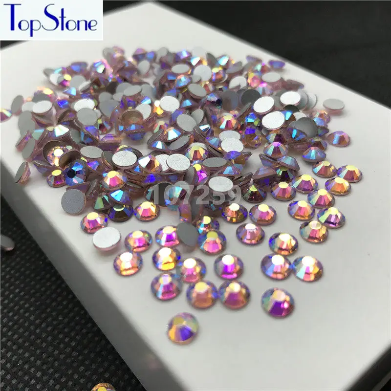 TopStone Lt розовые круглые стеклянные стразы AB цветные с плоским основанием для