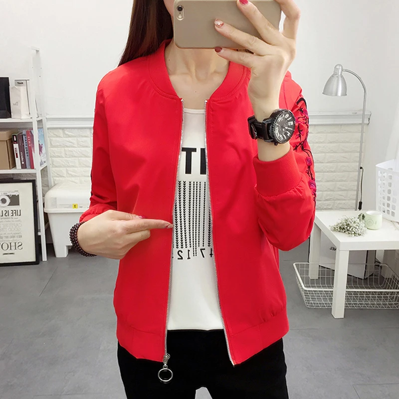 

2019 New Spring Embroidered flowers Bomber Jacket Women Zipper Casual Jacket Ladies Coat Clothes Plus Size Bomber Female Coat