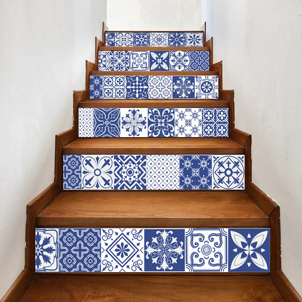 

China Blue White Porcelain Vinyl Decals Ceramic Tile for Room Stairs Decoration Home Decor Floor Wall Sticker