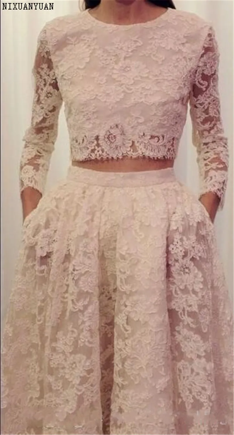 Vestidos De Novia 2021 Винтаж из 2 частей кружева арабское свадебное платье с длинными