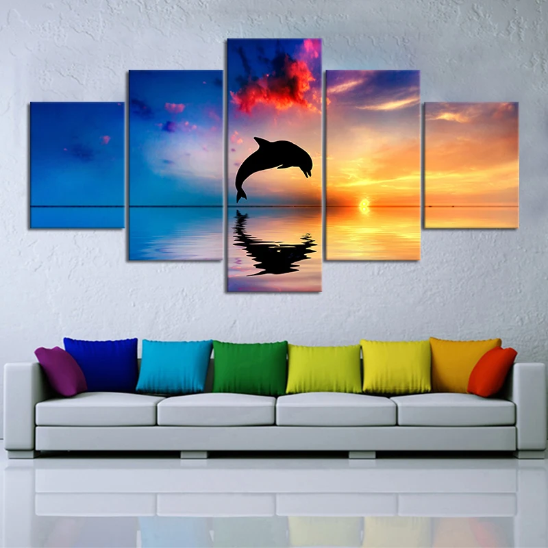 5 шт. Дельфин закат пейзаж Картина на холсте домашний декор современного