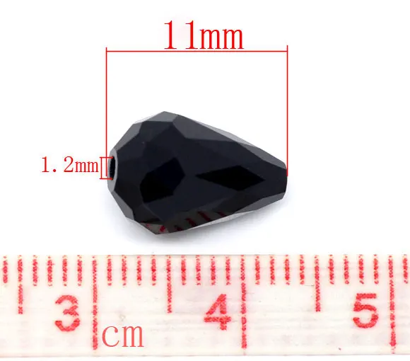 DoreenBeads стеклянные свободные бусины каплевидный черный граненый около 11 мм (3/8 &quot)