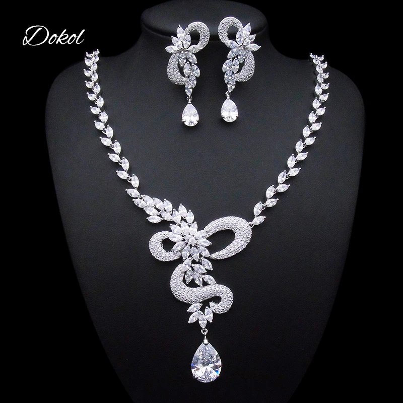 Женское Ожерелье и серьги DOKOL, с микро инкрустацией, из кубического камня, с прозрачными кристаллами слезы, для вечеринки, для подружки невес...