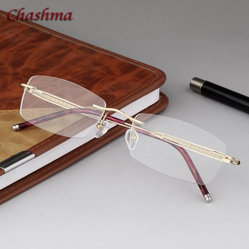Чашма очки без оправы роскошные в титановой оправе женские дизайнерские Золотые
