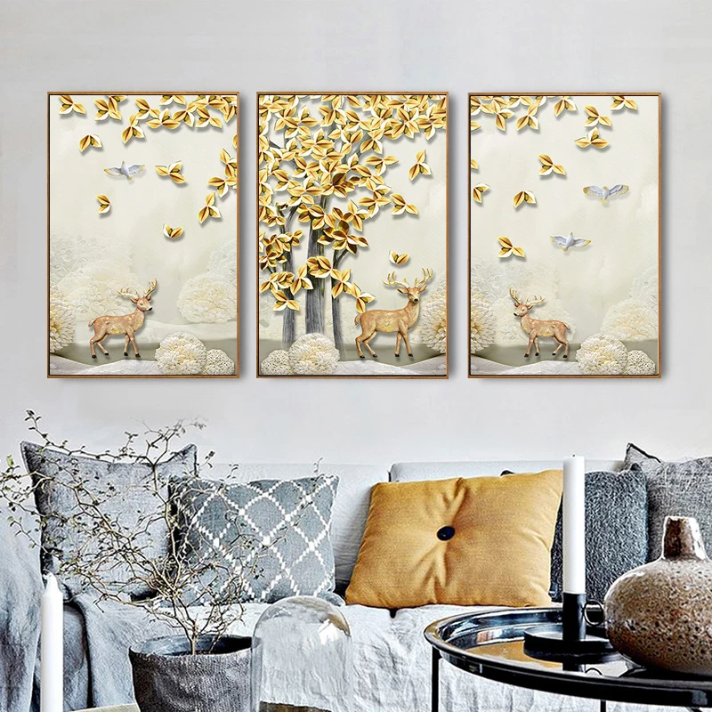 HAOCHU северный олень лес пейзаж рельефный эффект холст живопись абстрактная