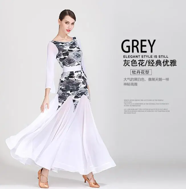 lady Ballroom Dance Competition Dresses Women Standard Waltz Dress Tango Costume dresses white grey1871 | Тематическая одежда и