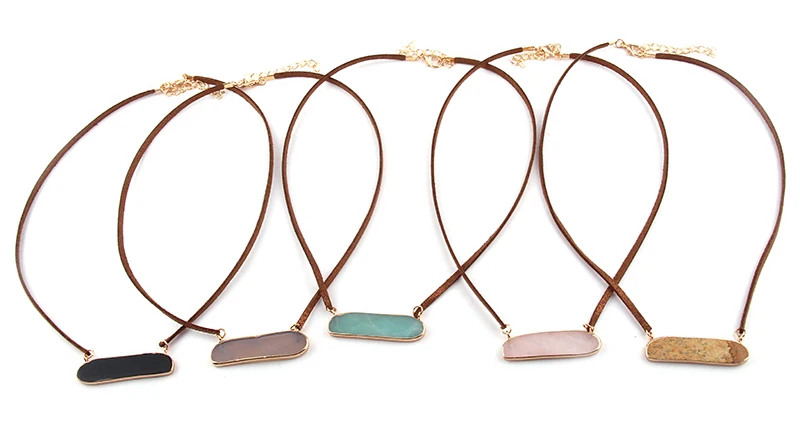 Женское Ожерелье чокер в этническом стиле из коричневой кожи с прямоугольным