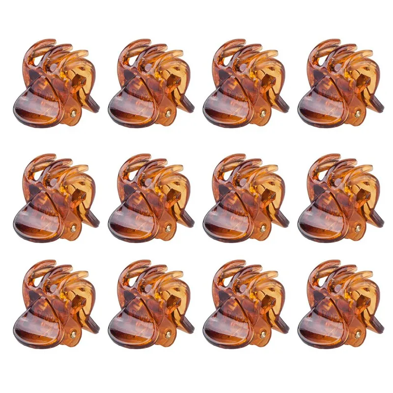 Hair Clips Brown Mini Hair Claws Brown Stylish Clamps Clips x 12
