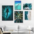 Море акула дерево скандинавские плакаты и принты настенная живопись холст пейзаж настенные картины для гостиной скандинавский домашний декор