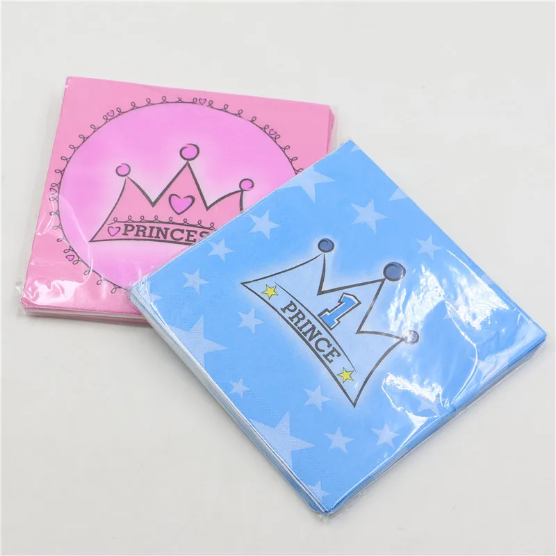 20 штук принц/Princess Crown День рождения поставки Бумага салфетки/тканей Baby Shower