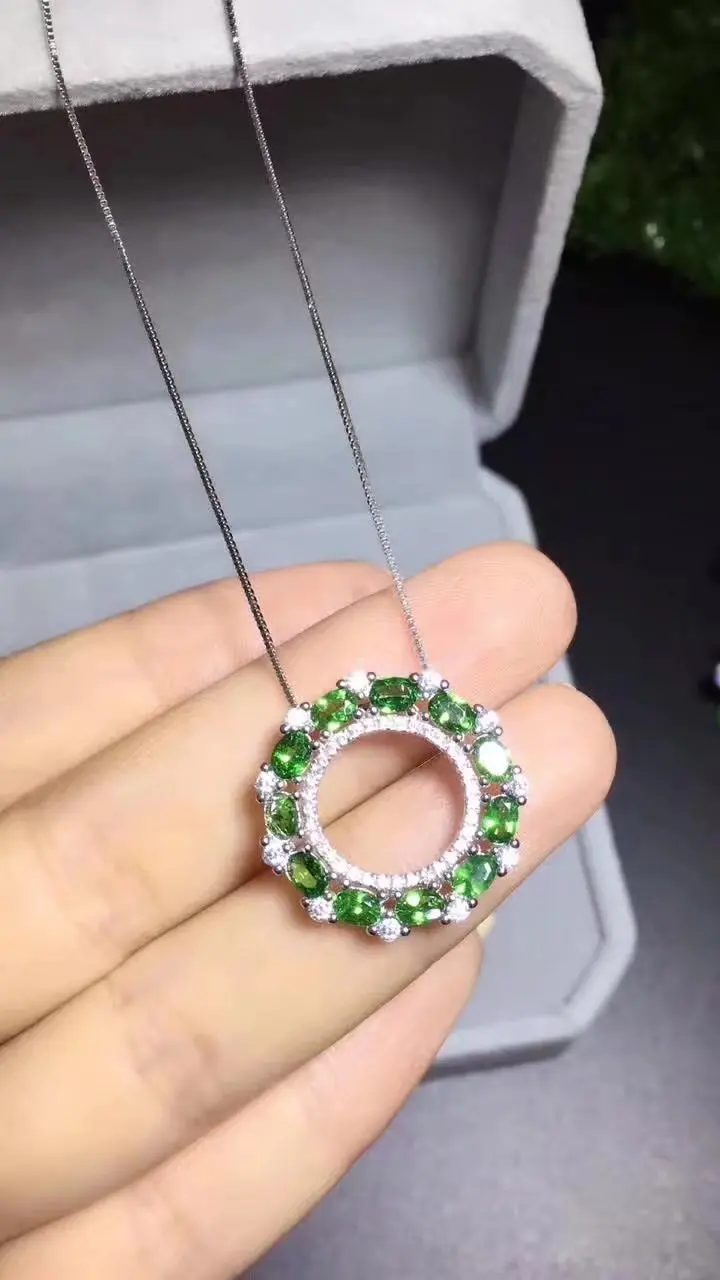 Женский кулон из серебра 925 пробы с натуральным зелёным камнем|fine jewelry|tsavorite