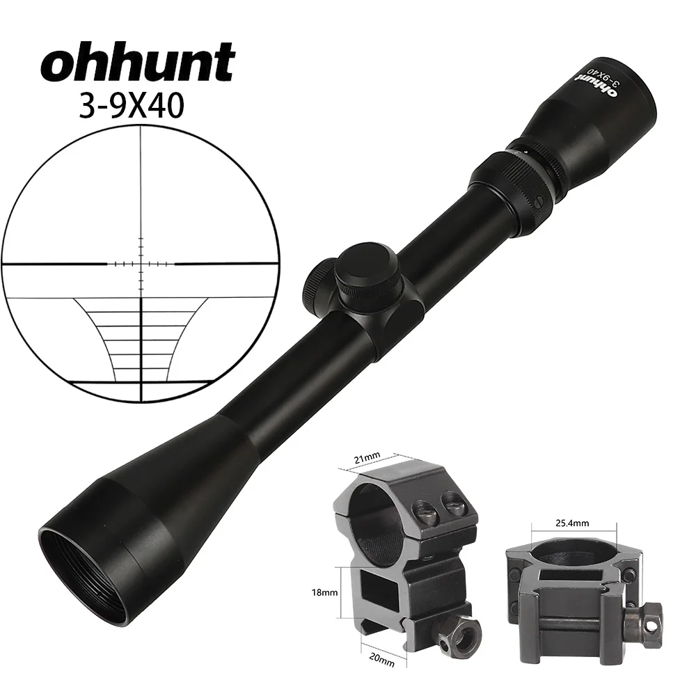 with Picatinny Rings Ohhunt 3-9X40 охотничьи прицелы для стрельбы тусклый полированный финишный мелкий Mil точечный оптический прицел распродажа - Цвет: with Picatinny Rings