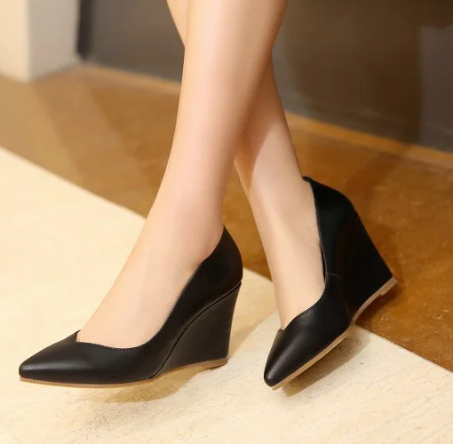 2016 элегантный офисная работа бизнес черный обнаженная клинья-лодочки для женщин