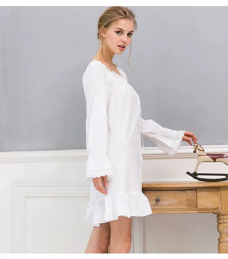 white Халаты для женщин Vestido De Dormir Chemise De Nuit пикантные европейские белые хлопковые платья принцессы с длинными рукавами и квадратным воротником - Цвет: white