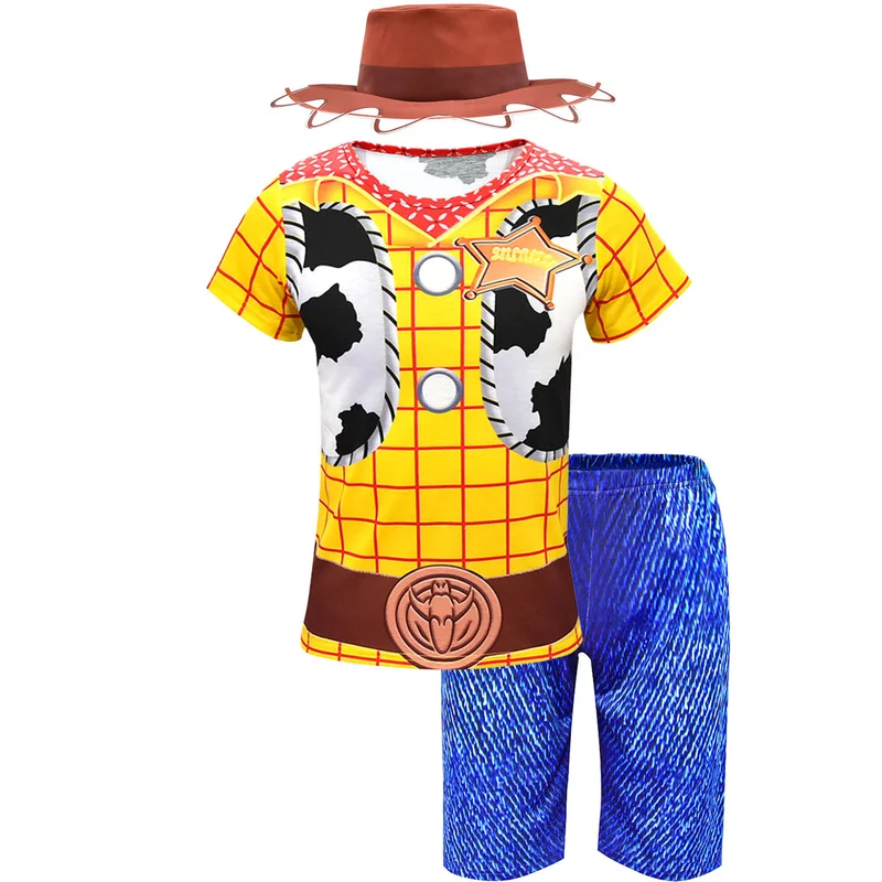 Toy story 4 Talking Woody Cosplay футболка + шорты маска шляпа шт. пижамные комплекты Детский