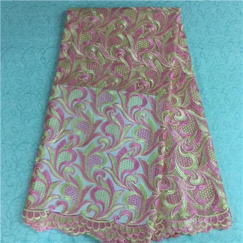 Великолепные цвета фуксии цветок дизайн африканская кружевная ткань с бисером