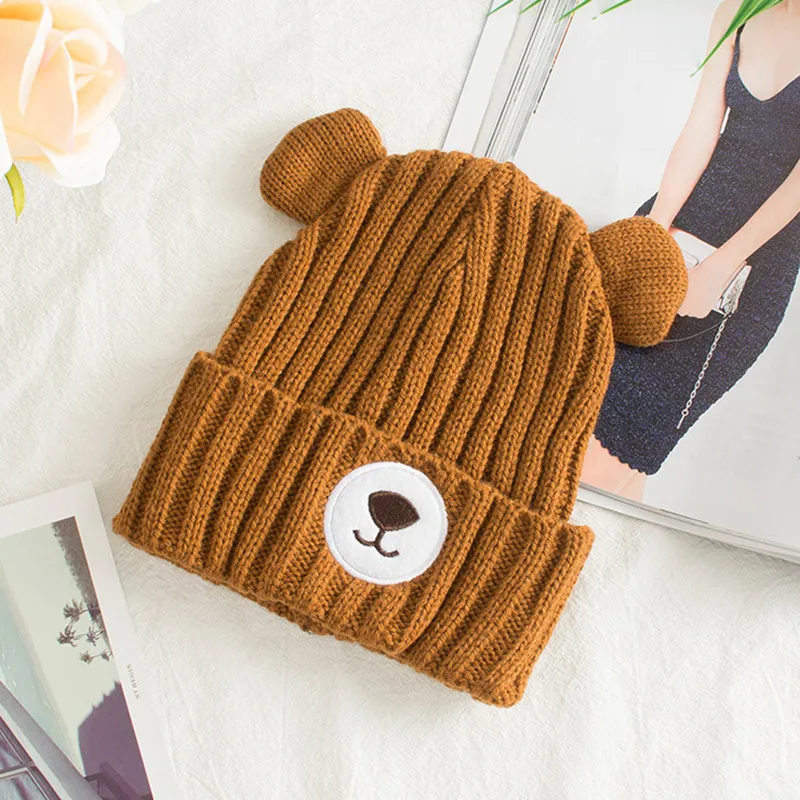 2018 Шерсть трикотажные Skullies шапочки Детские Носки с рисунком медведя из мультика