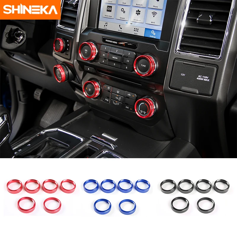 

SHINEKA Air Conditioner Audio 4WD Drive Trailer Switch Knobs Button Decorative Covers Ring Trims for Ford F150 XLT 2016 2017