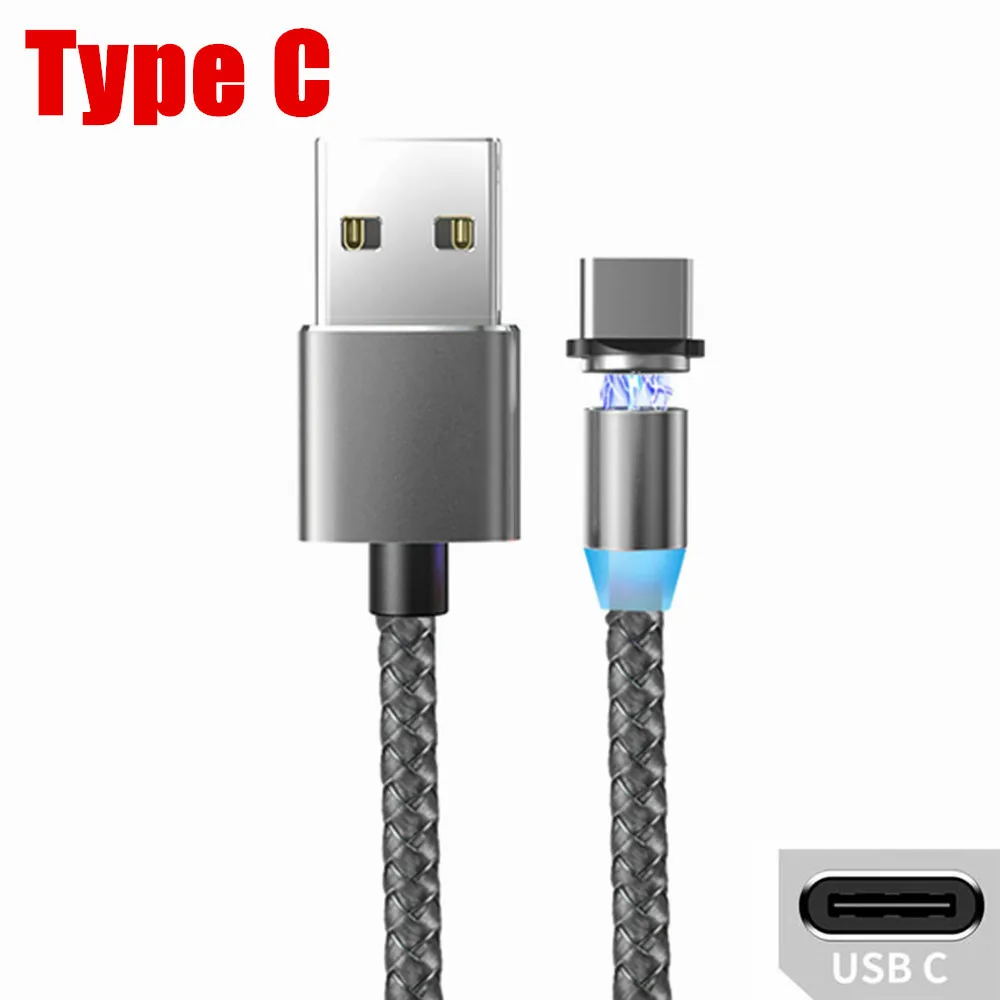 Grey Type C Cable OLAF 1 м светодиодный магнитный Micro USB кабель для быстрой зарядки usb type C Магнитный кабель для зарядки данных кабель для зарядки USB шнур для samsung Xiaomi - Цвет: Grey Type C Cable