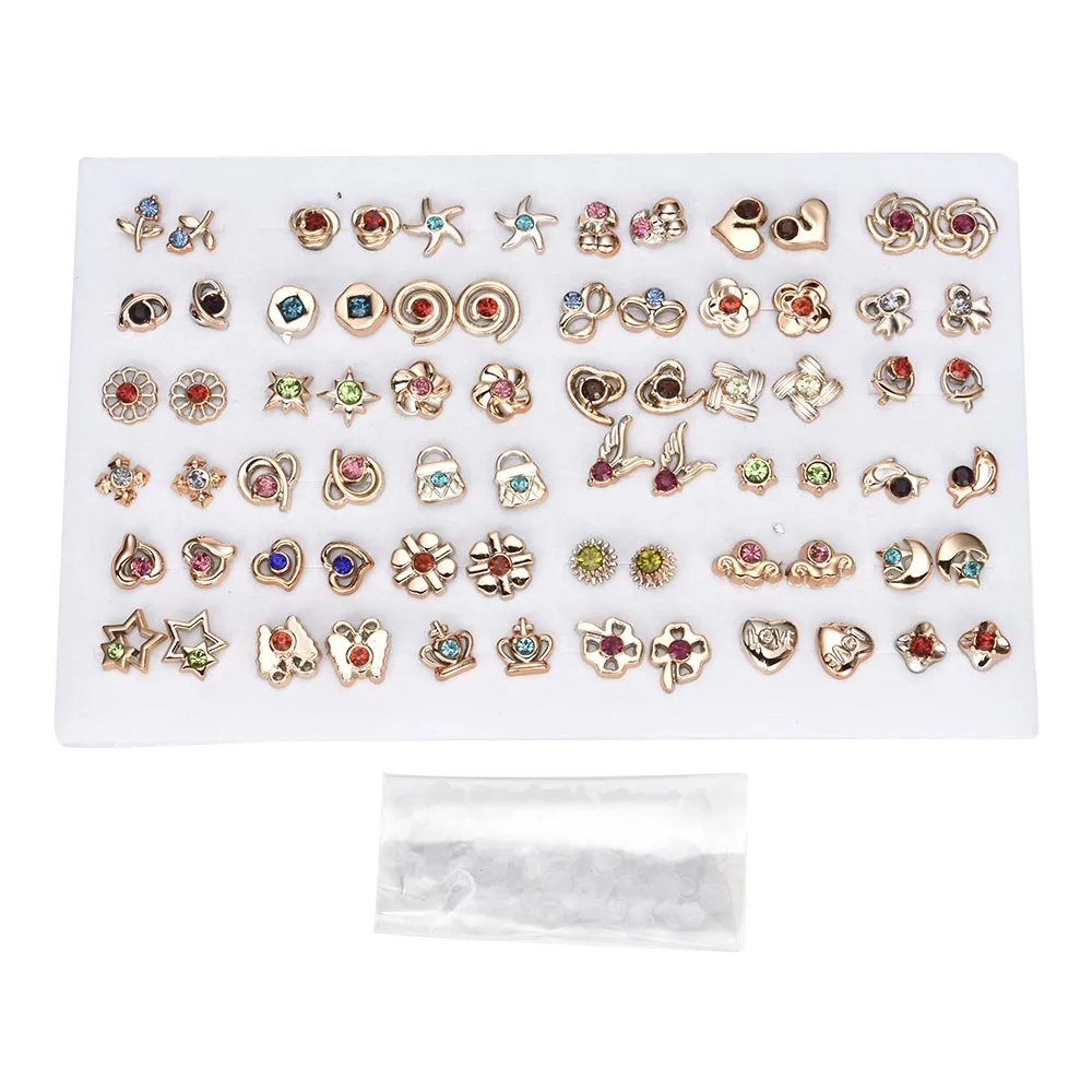 36 Pair Gold 12-36 пар/уп. модная женская круглая звезда со стразами цветочные серьги-гвоздики ювелирные изделия - Окраска металла: 36 Pair Gold