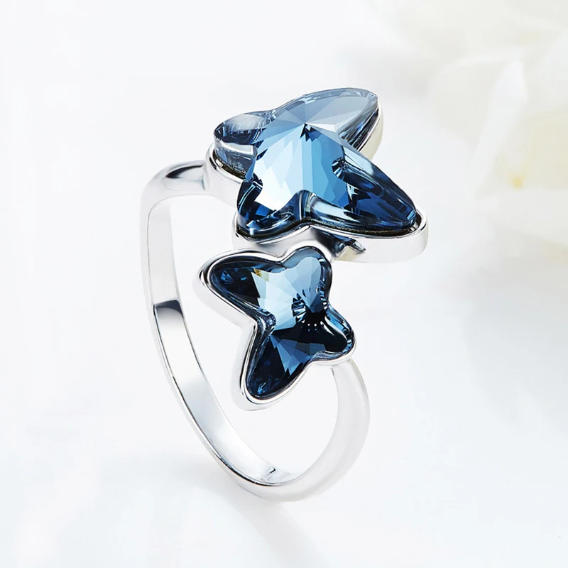 BAFFIN кристаллы от SWAROVSKI синяя бабочка Макси-Кольцо Милая Мода S925 серебряные ювелирные изделия на палец юбилей Joyas для женщин