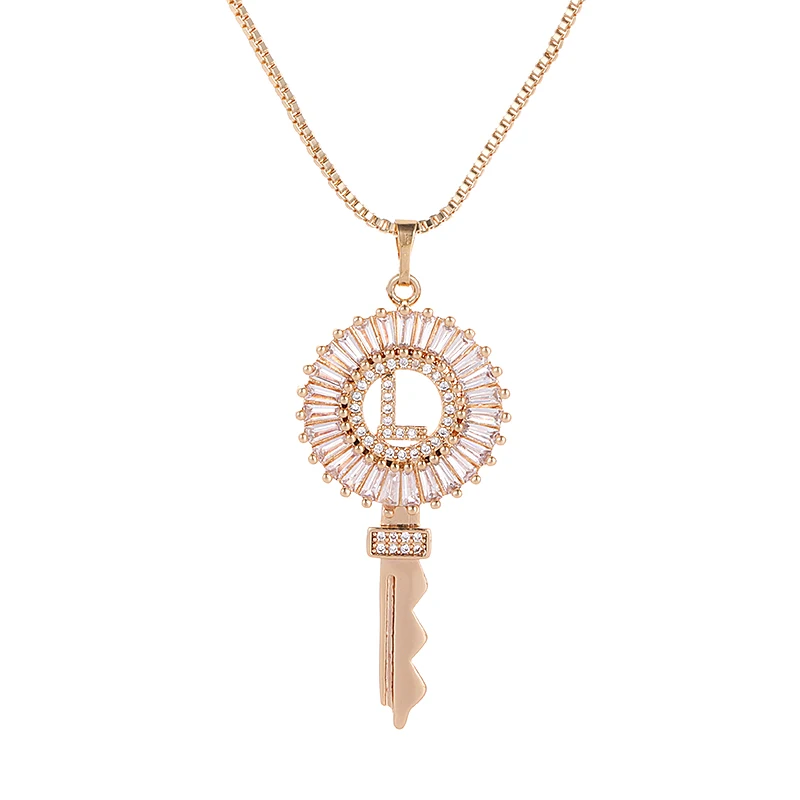 Fashion Hollow Letter Key Shape Pendants Necklaces Chain Cuprum Zircon Gold Color Pendant Necklace Women Gifts Jewelry | Украшения и