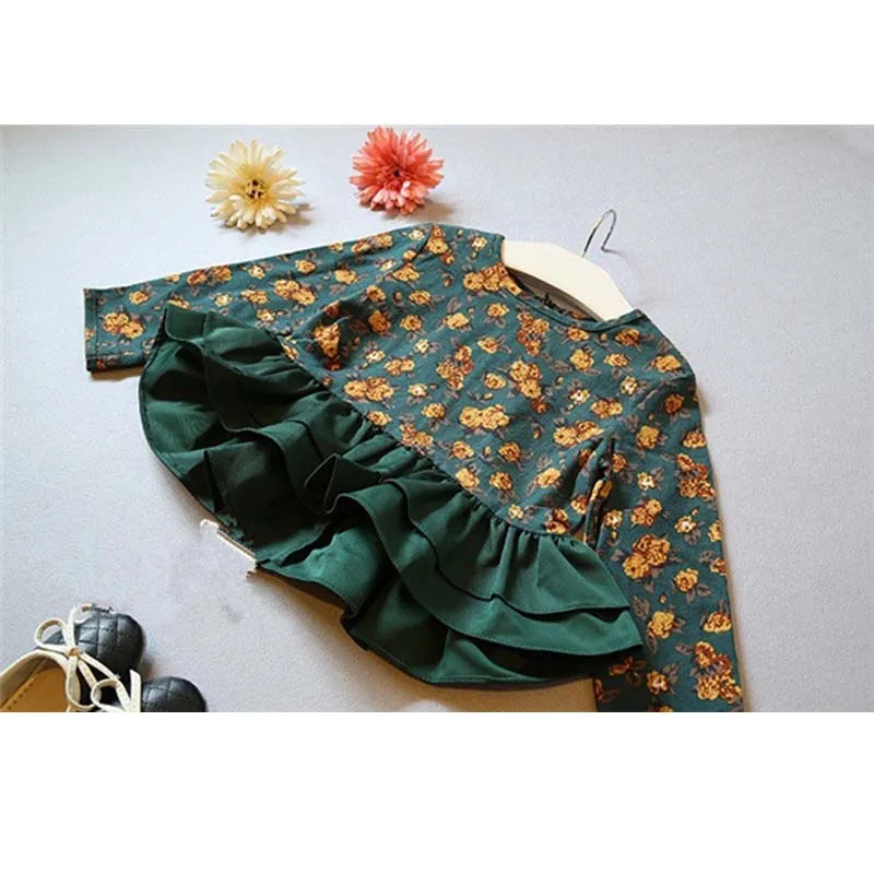 Осень новых детей новорожденных девочек с длинным рукавом футболки Зеленый