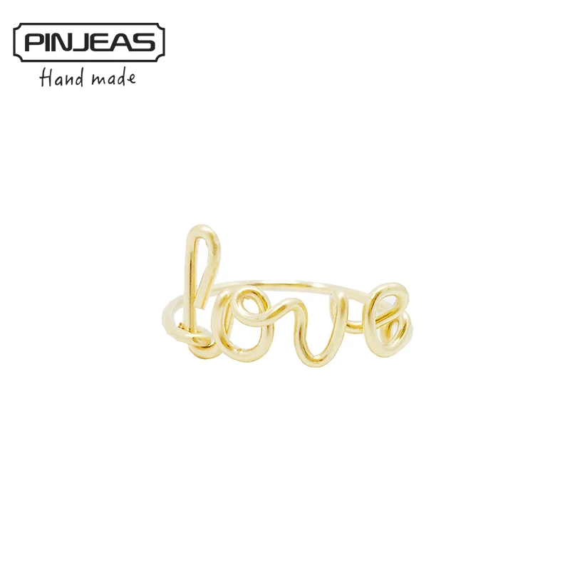 PINJEAS Wire wrap Love кольцо ручной работы из стерлингового серебра с золотым покрытием DIY