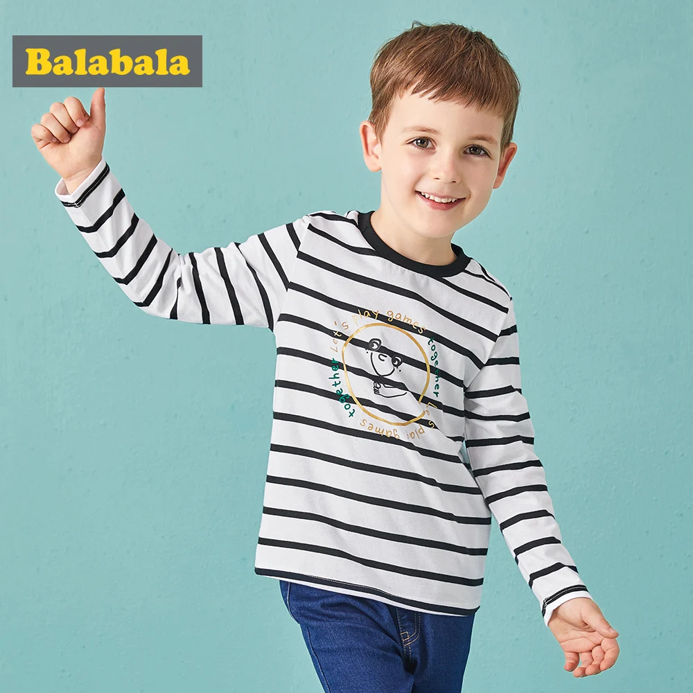 Осенние хлопковые футболки Balabala для детей одноцветная футболка в полоску