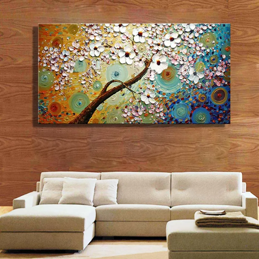 Unframe beautiful 100% Handpainted Abstract Gold flowers Oil Painting on Canvas Pictures wall image picture room Home Decor | Дом и сад