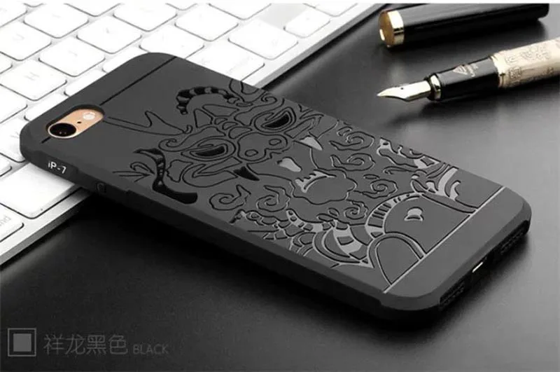 Uftemr полный защитный чехол для телефона для iPhone 6, 6s, 7, 8 Plus, 3D Мягкий силиконовый чехол с драконом для iPhone 7, чехол 5, 5S, SE, 6s