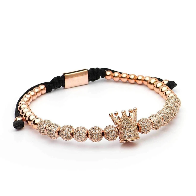 Rose gold crown Браслет мужской браслет Корона талисманы бусины макраме плетеные браслеты мужские Роскошные ювелирные изделия для wo мужчин браслет - Окраска металла: Rose gold crown