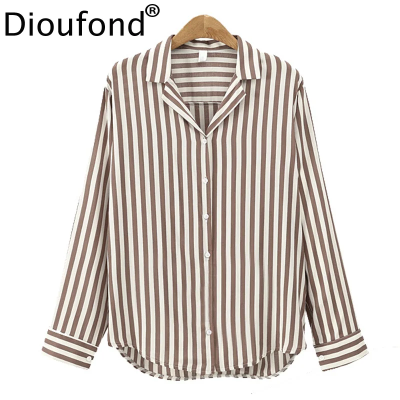 Женская рубашка блузка Dioufond повседневная офисная в полоску с v-образным вырезом и