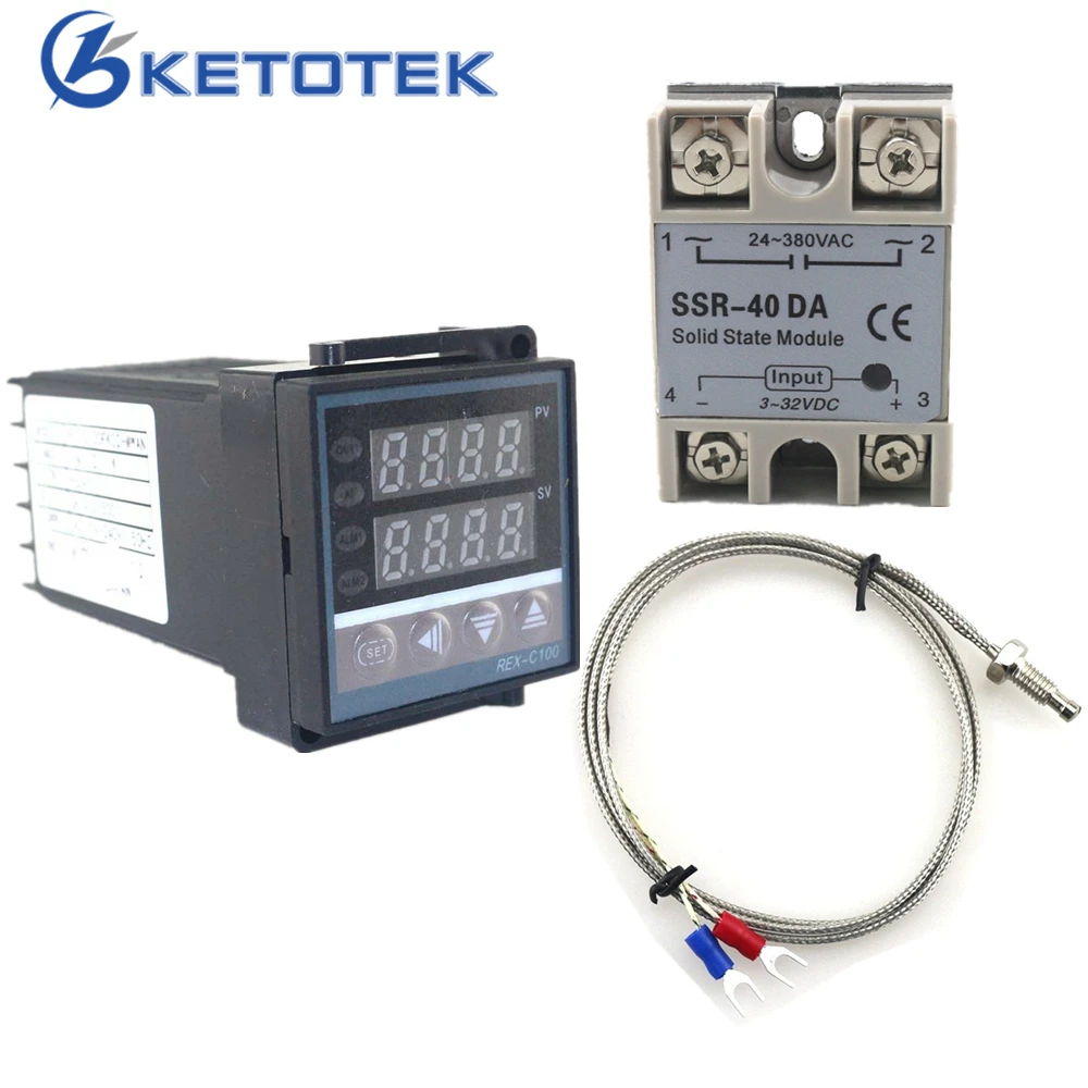 

REX-C100 Digital PID Temperature Controller SSR Output 0-400C with 1m Thermocouple K SSR 40A