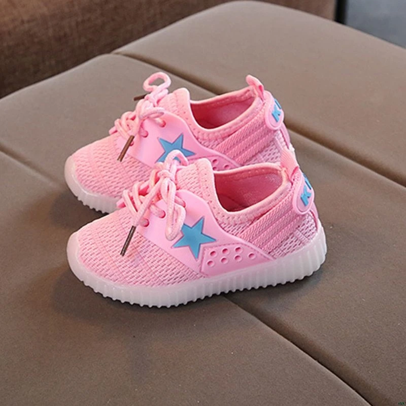 1 Pair Spring Autumn New Children Shoes Five-pointed Star LED Lights Casual Sports Shoe Boys Girls Baby Toddler Shoes