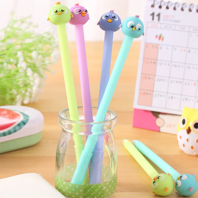 4 шт карамельных цвета 0 38 мм Kawaii Мультфильм Большой Глаз птица Подпись гелевая