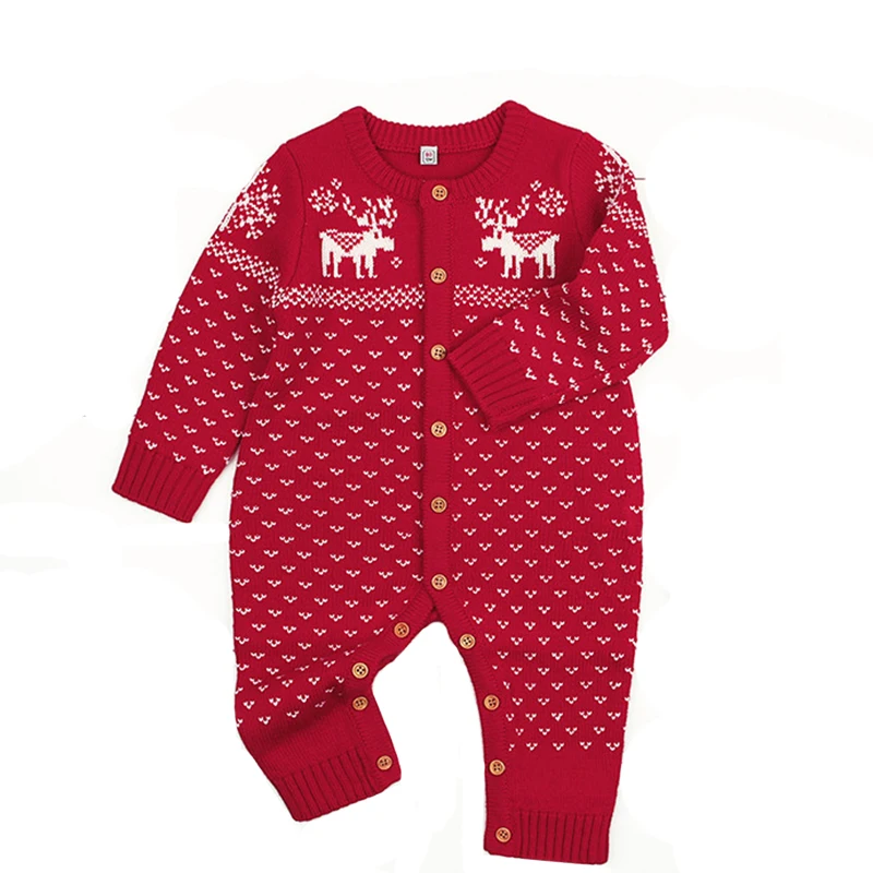 Christmas Newborn Baby Boy Clothes Fashion Long Sleeve Print Knitted Baby Rompers Baby Girl Clothes Kids Jumpsuit