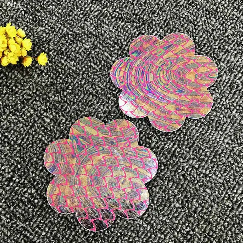 pink flower SP& CITY Laser, красивые женские лепестки груди, розовые рыбные чешуи, сексуальные наклейки на соски, невидимый бюстгальтер, покрытие на соски, интимные аксессуары - Цвет: pink flower