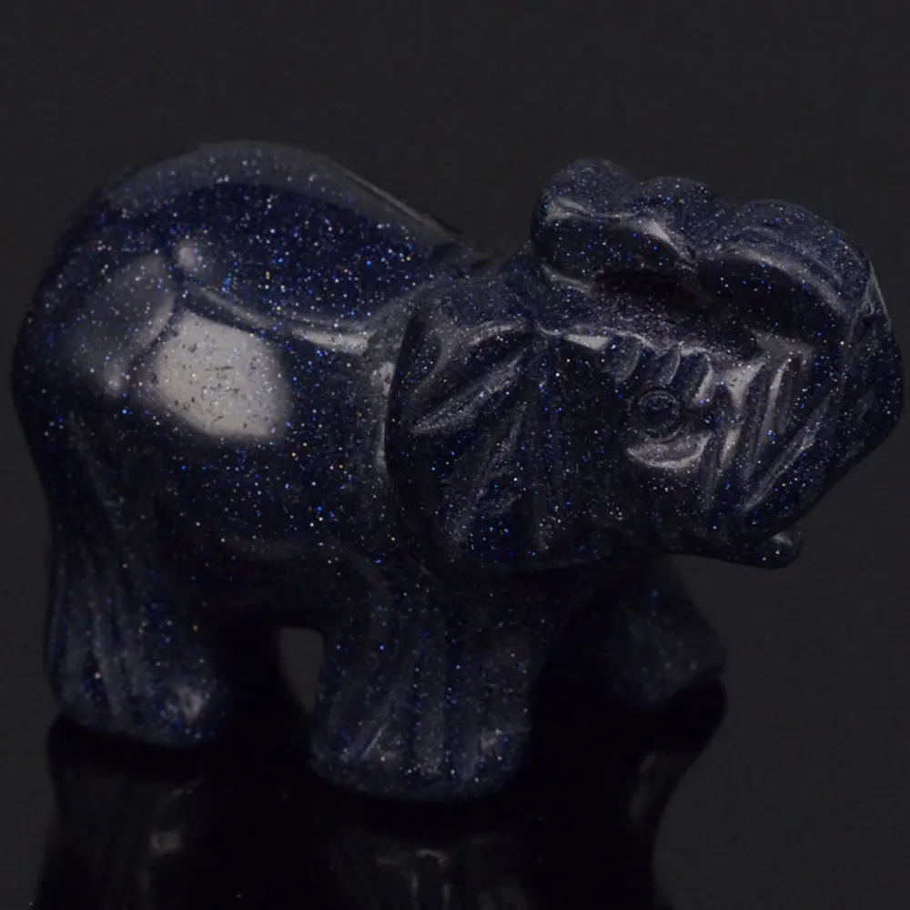 Голубой золотой камень песок слон резная фигурка каменная чакра